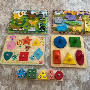 Assorted Wooden Kids Shape & Animal Puzzles - Multicolor